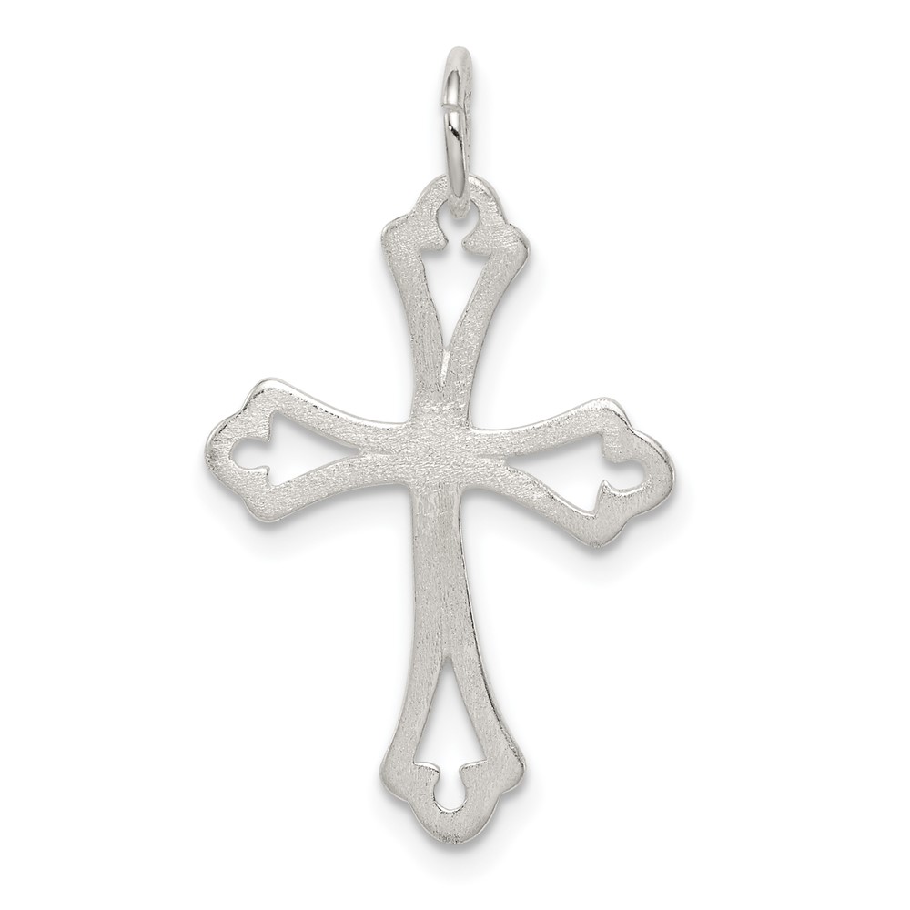 Sterling Silver Textured Diamond-cut Laser-Cut Cross Pendant (QC8151)