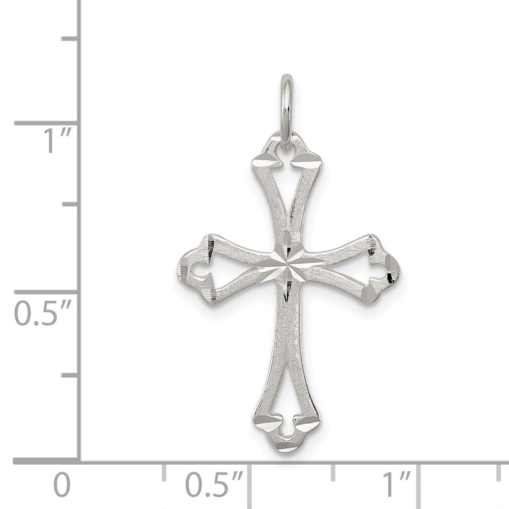 Sterling Silver Textured Diamond-cut Laser-Cut Cross Pendant (QC8151)