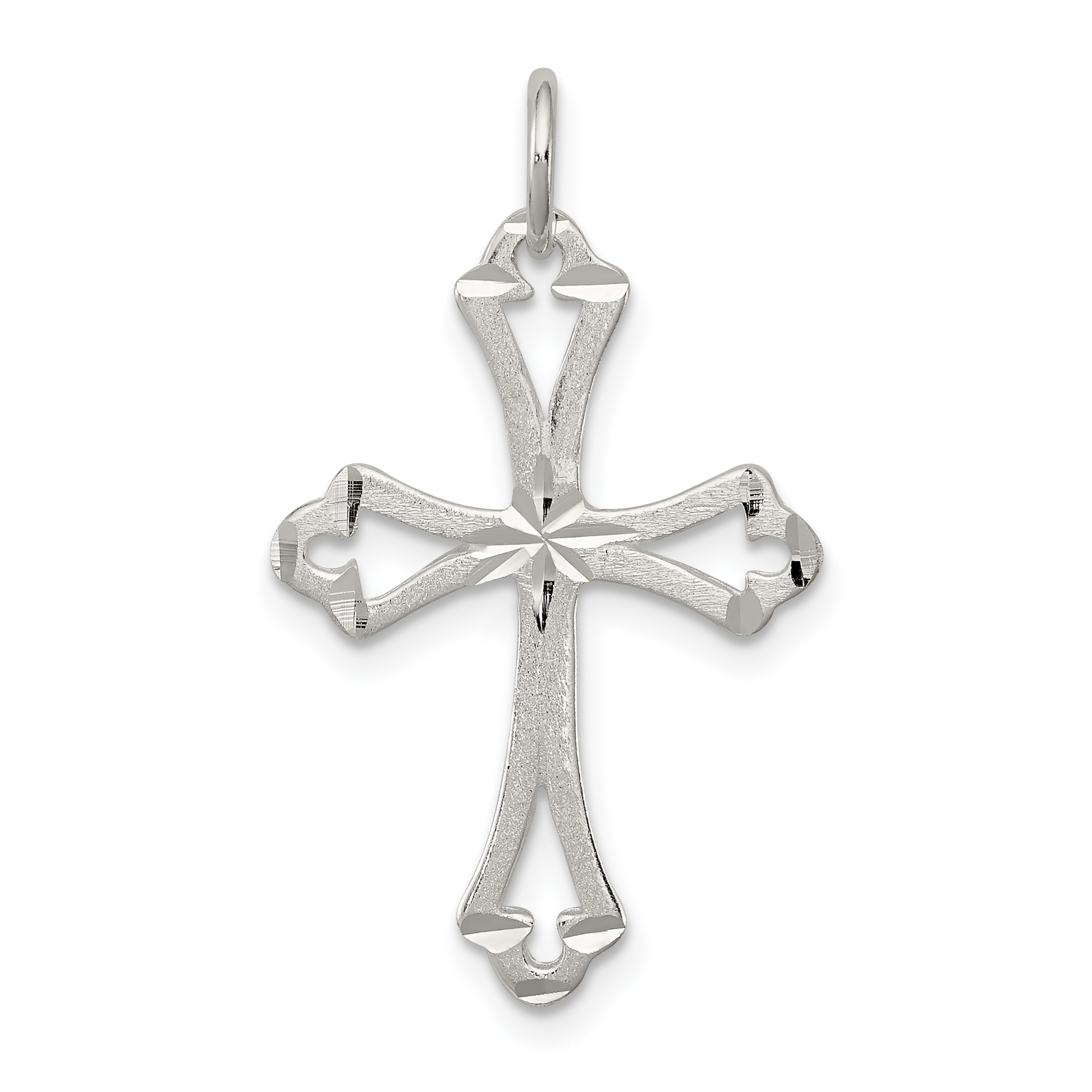 Sterling Silver Textured Diamond-cut Laser-Cut Cross Pendant (QC8151)