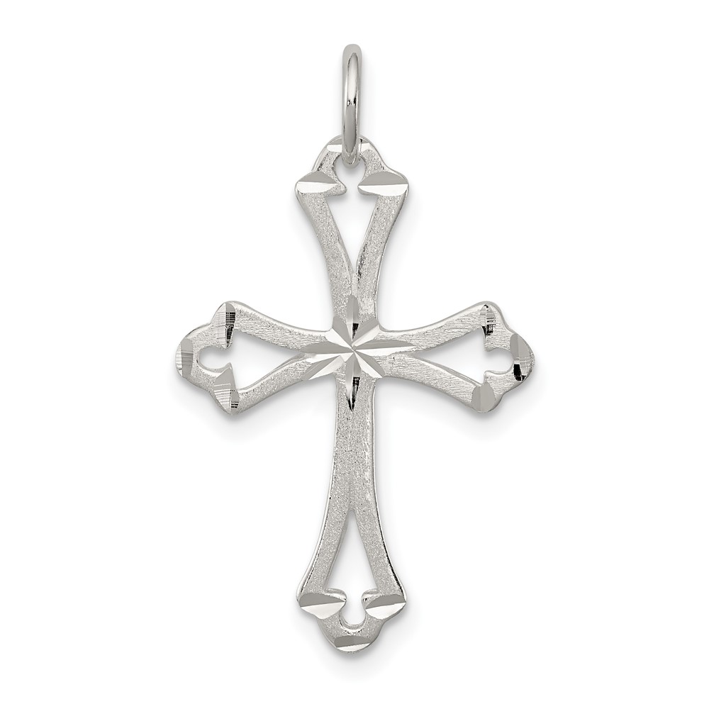 Sterling Silver Textured Diamond-cut Laser-Cut Cross Pendant (QC8151)