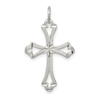 Sterling Silver Textured Diamond-cut Laser-Cut Cross Pendant view 1