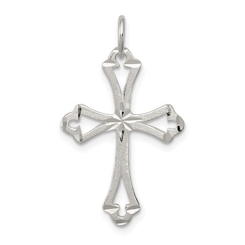 Sterling Silver Textured Diamond-cut Laser-Cut Cross Pendant