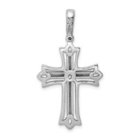 Sterling Silver Rhodium-plated Brushed Polished Cross Pendant view 3