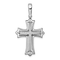 Sterling Silver Rhodium-plated Brushed Polished Cross Pendant view 1