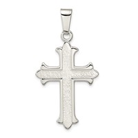 Sterling Silver Polished Textured Cross Pendant view 1