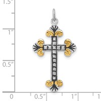 Sterling Silver & Gold-tone Antiqued & Textured Budded Cross view 3