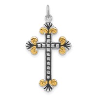 Sterling Silver & Gold-tone Antiqued & Textured Budded Cross view 1