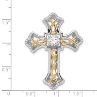 Sterling Silver Platinum-plated Plshed Gold-plated Vibrant CZ Cross Pendant view 4