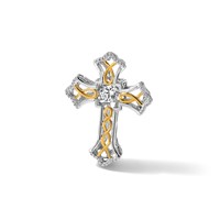 Sterling Silver Platinum-plated Plshed Gold-plated Vibrant CZ Cross Pendant view 5