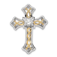 Sterling Silver Platinum-plated Plshed Gold-plated Vibrant CZ Cross Pendant view 1