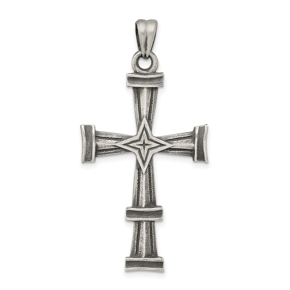 Sterling Silver Antiqued, Polished and Brushed Latin Cross Pendant