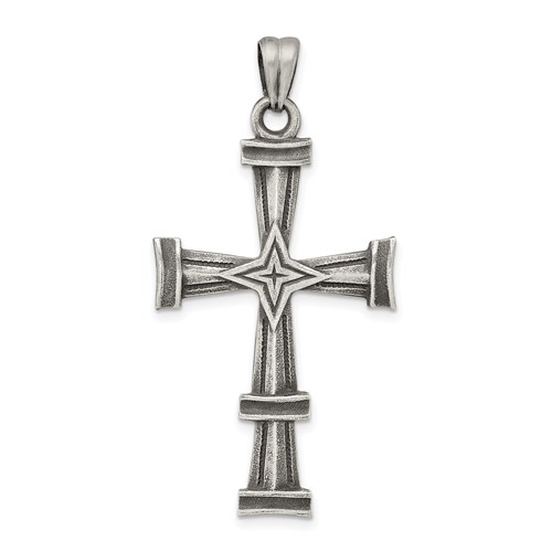 Sterling Silver Antiqued, Polished and Brushed Latin Cross Pendant
