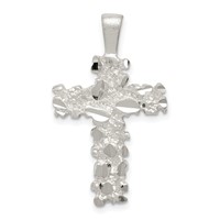 Sterling Silver Satin Finish Diamond-cut Cross Pendant view 1