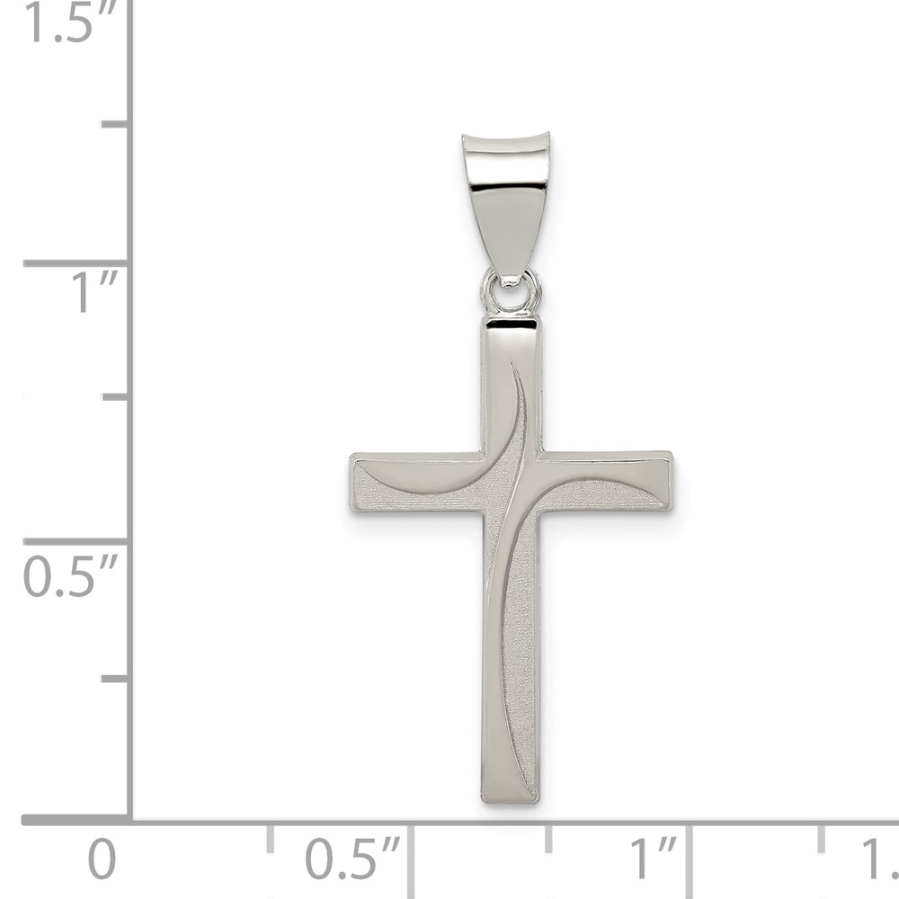 Sterling Silver Textured, Brushed and Polished Latin Cross Pendant (QC8175)