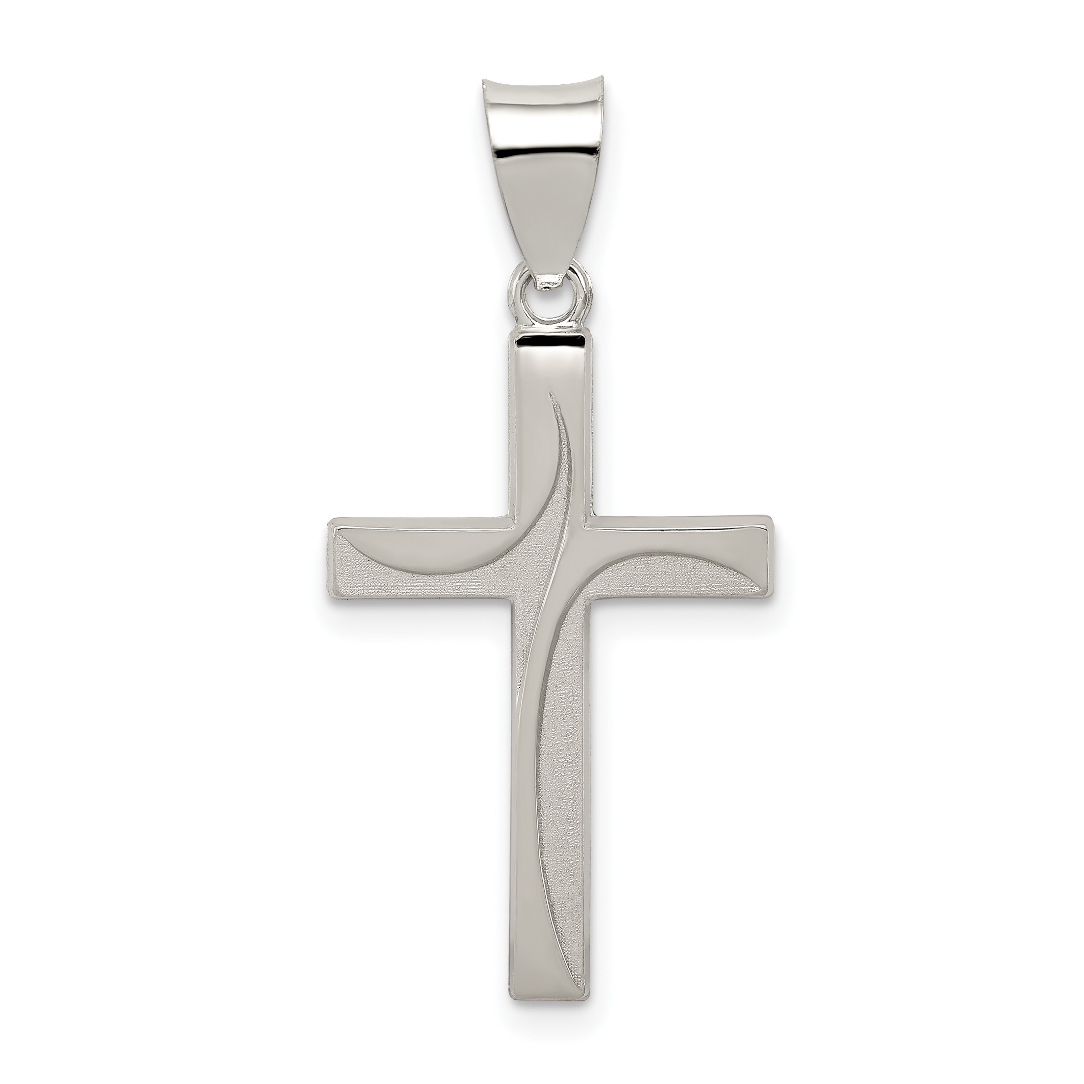 Sterling Silver Textured, Brushed and Polished Latin Cross Pendant (QC8175)