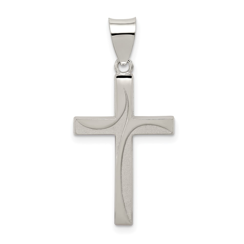 Sterling Silver Textured, Brushed and Polished Latin Cross Pendant (QC8175)