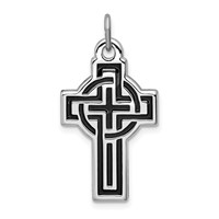 Sterling Silver Platinum-plated & Black Platinum Design Cross Pendant view 1