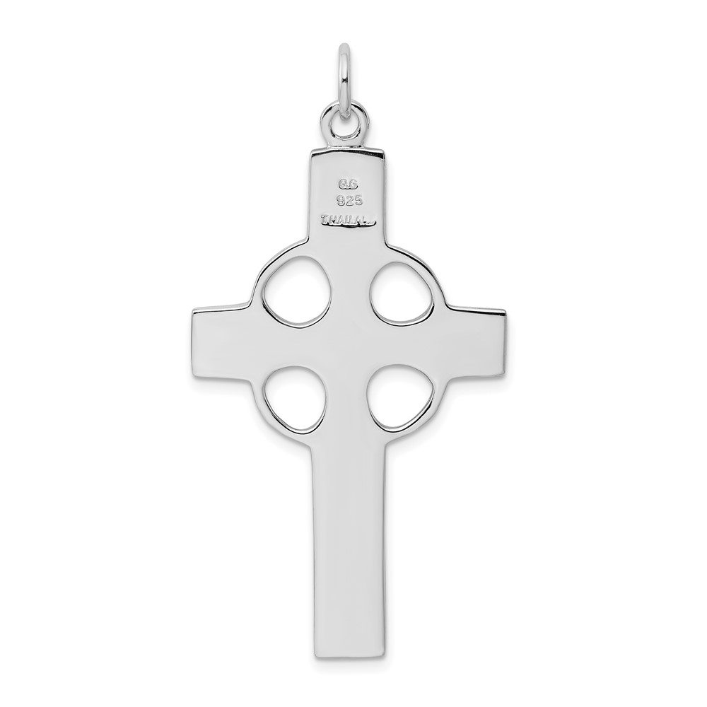Sterling Silver Rhodium-plated Polished Celtic Cross Pendant (QC8198)