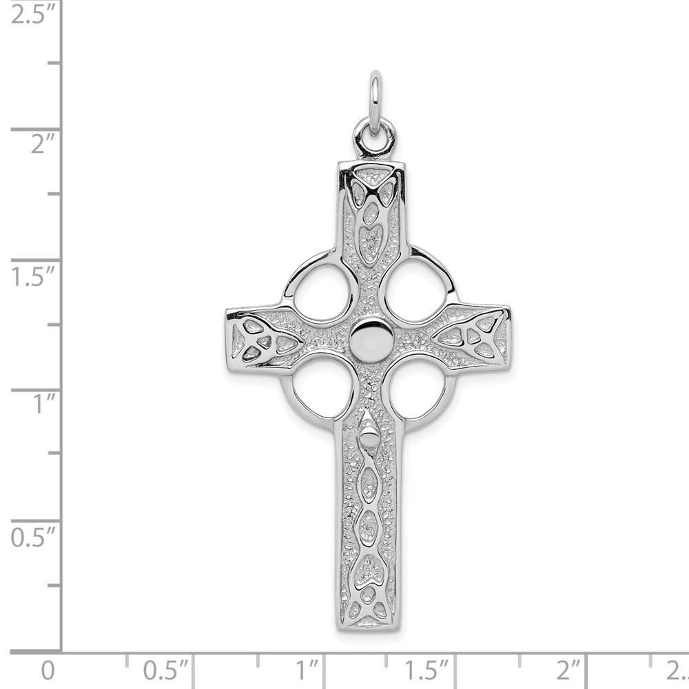 Sterling Silver Rhodium-plated Polished Celtic Cross Pendant (QC8198)