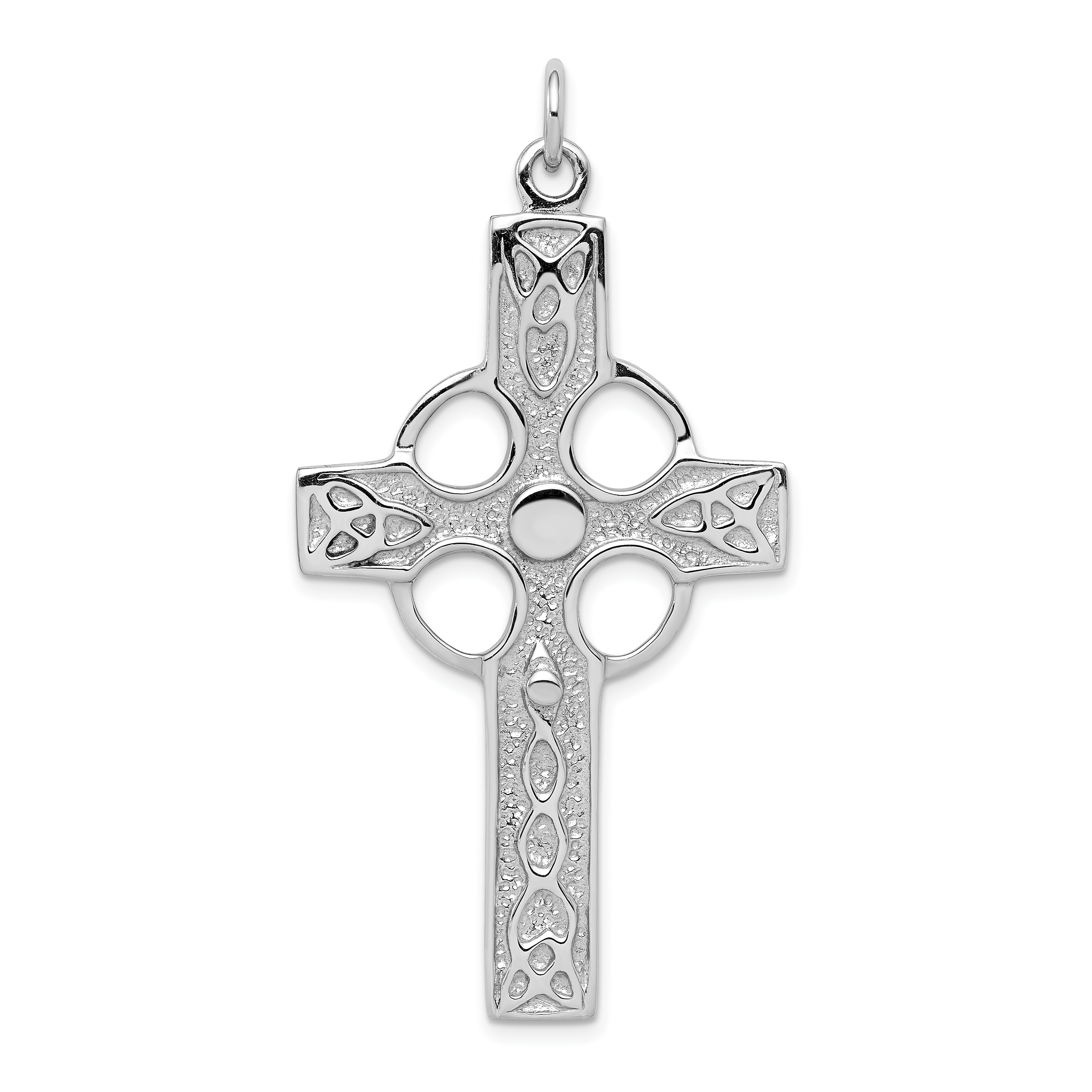 Sterling Silver Rhodium-plated Polished Celtic Cross Pendant (QC8198)