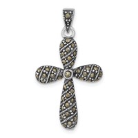 Sterling Silver Antiqued Marcasite Cross Pendant view 1