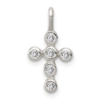 Sterling Silver Polished Cross CZ Charm view 1
