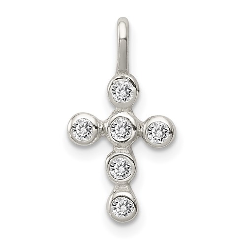 Sterling Silver Polished Cross CZ Charm