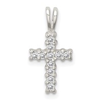 Sterling Silver Polished CZ Cross Pendant view 1