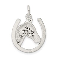 Sterling Silver Horseshoe Pendant with Horse Head view 4