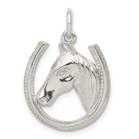Sterling Silver Horseshoe Pendant with Horse Head view 1