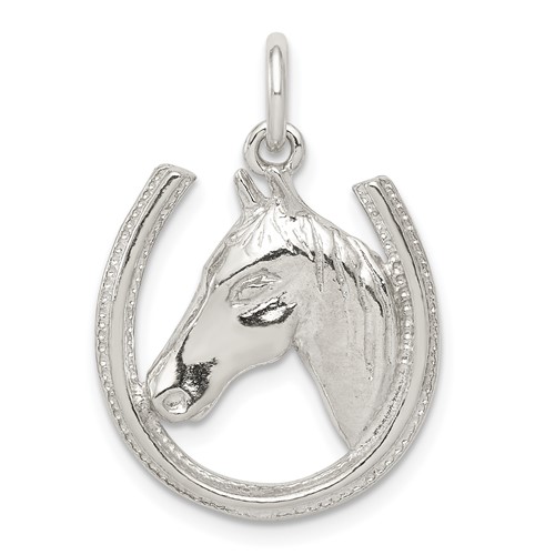 Sterling Silver Horseshoe Pendant with Horse Head