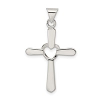 Sterling Silver Polished and Textured Cross Pendant with Heart view 4
