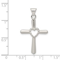 Sterling Silver Polished and Textured Cross Pendant with Heart view 3