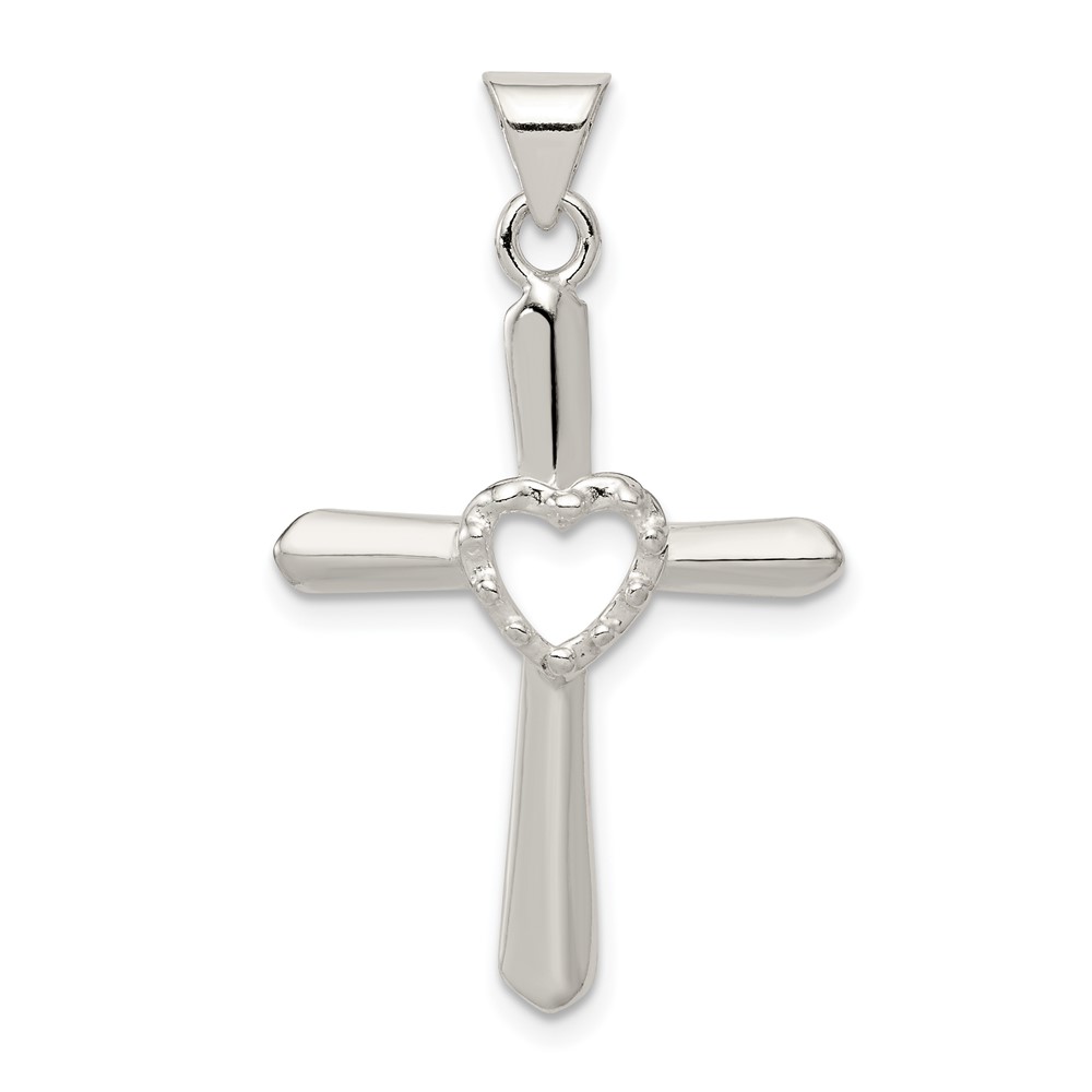 Sterling Silver Polished and Textured Cross Pendant with Heart