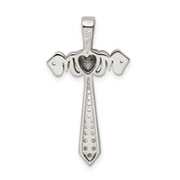 Sterling Silver Polished Rhodium & Rose Gold-plated Mom CZ Cross Pendant view 4