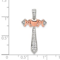Sterling Silver Polished Rhodium & Rose Gold-plated Mom CZ Cross Pendant view 3