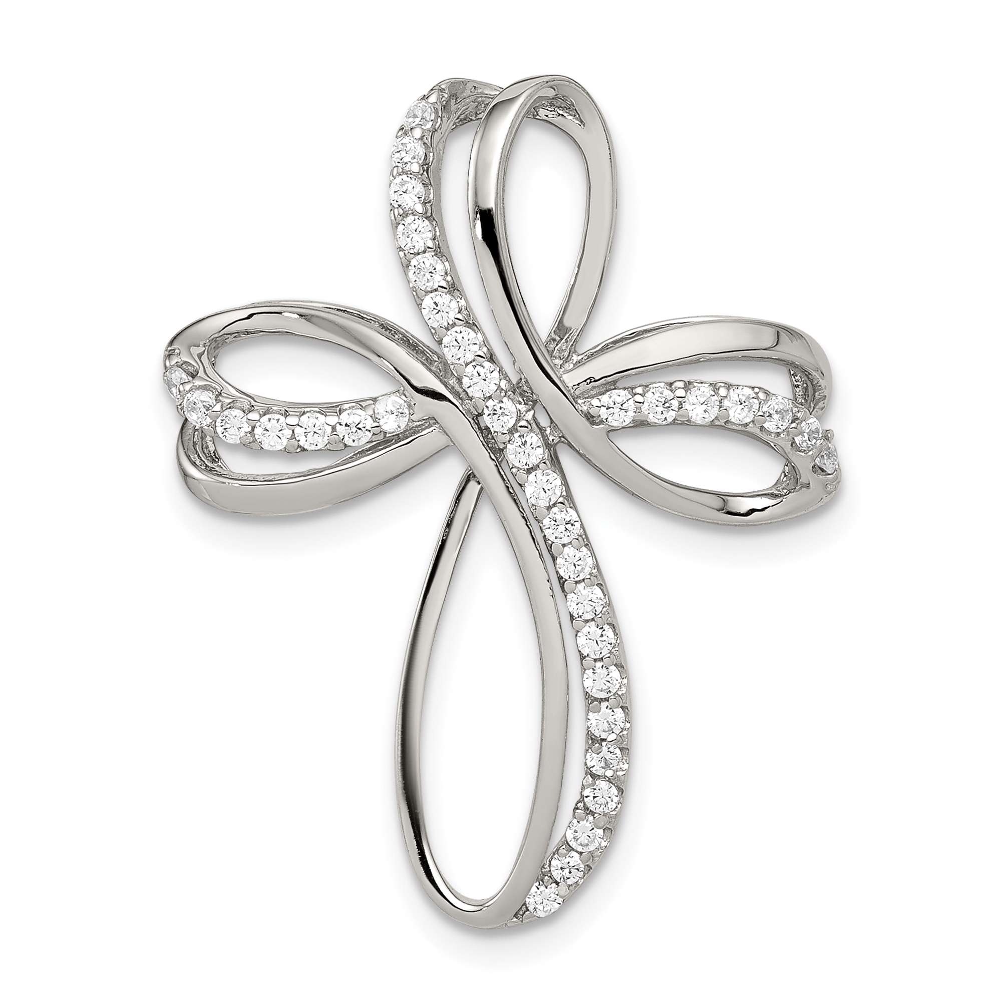 Sterling Silver Rhodium-plated Polished CZ Cross Chain Slide (QC8250)