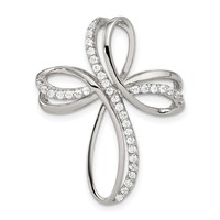 Sterling Silver Rhodium-plated Polished CZ Cross Chain Slide view 1