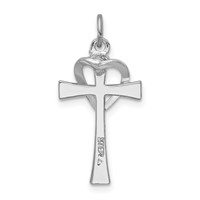 Sterling Silver Platinum-plated & Gold-tone Polished Cross Pendant with Heart view 3