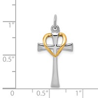 Sterling Silver Platinum-plated & Gold-tone Polished Cross Pendant with Heart view 4