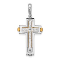 Sterling Silver Rhodium-plated & Gold-tone Brshd Polished Cross Pendant view 3