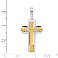 Sterling Silver Rhodium-plated & Gold-tone Brshd Polished Cross Pendant view 4