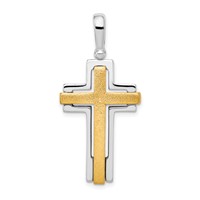 Sterling Silver Rhodium-plated & Gold-tone Brshd Polished Cross Pendant view 1