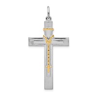 Sterling Silver Platinum-plated & Gold-tone Rosary on Cross Pendant view 1