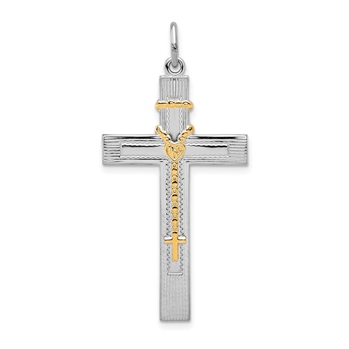 Sterling Silver Platinum-plated & Gold-tone Rosary on Cross Pendant
