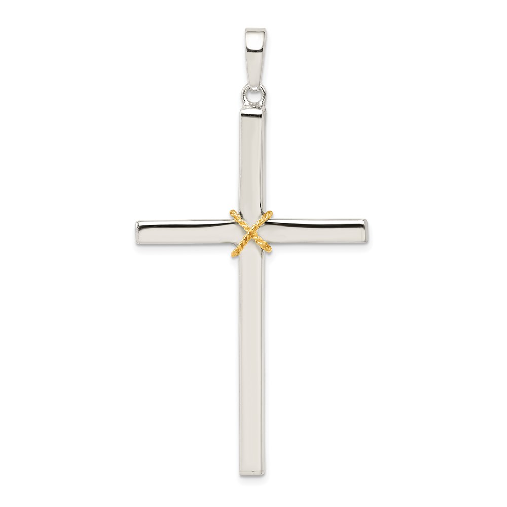 Sterling Silver Polished W Gold-plated Rope Crucifix Pendant