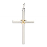 Sterling Silver Polished W Gold-plated Rope Crucifix Pendant view 1