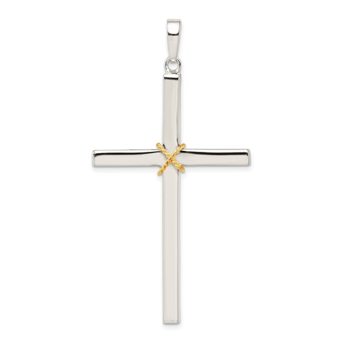 Sterling Silver Polished Pendant with Gold-plated Rope Crucifix