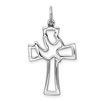 Sterling Silver Platinum-plated Polished Cut-out Dove Cross Pendant view 3
