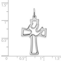 Sterling Silver Platinum-plated Polished Cut-out Dove Cross Pendant view 4